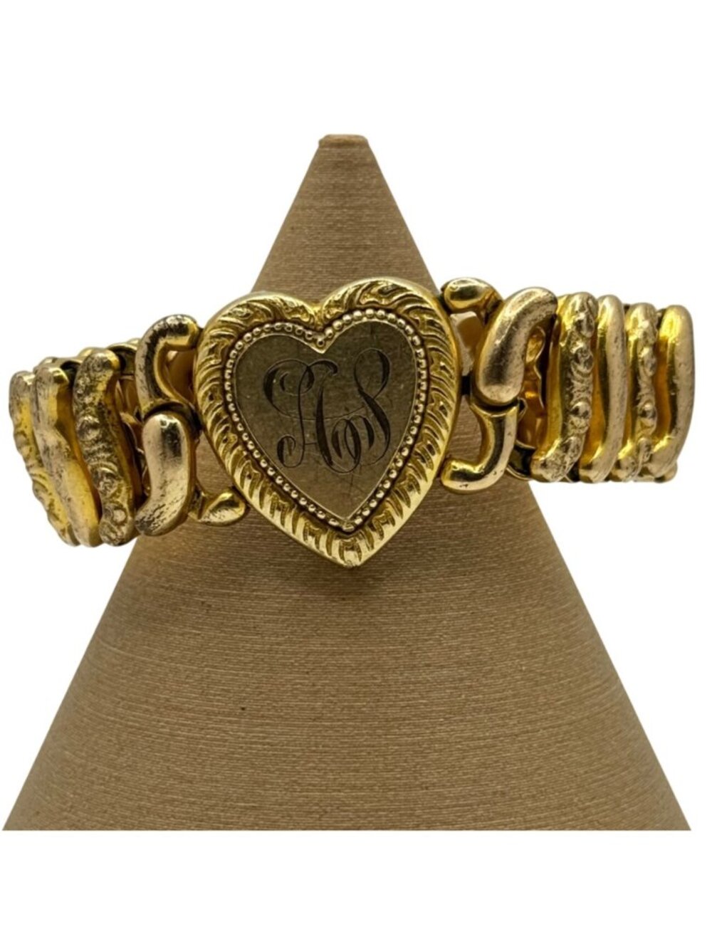 Antique Gold Filled American Queen Sweet Heart Locket Expandable Bracelet WWII